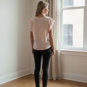 Express Flutter Sleeve Floral Pattern Light Pink Blouse